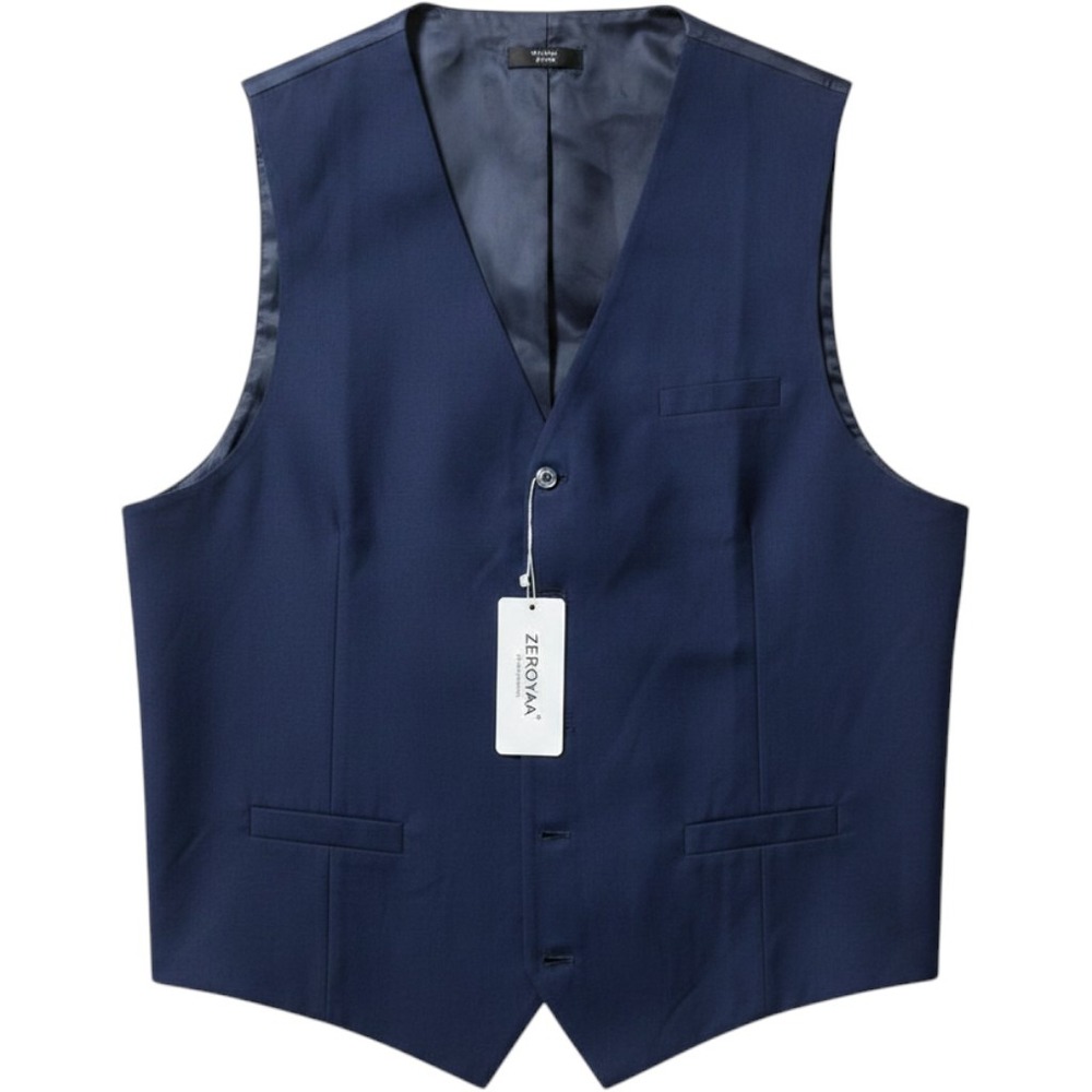 ZeroYaa Mens Navy Blue Dress Vest Slim Fit Formal Business Waistcoat XXL NWT